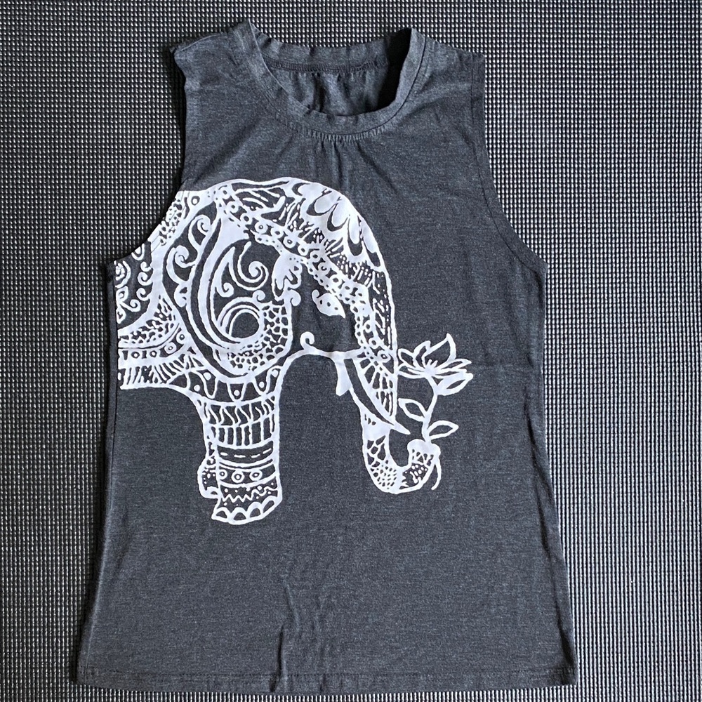 Amazon Gray Elephant Print Muscle Tee